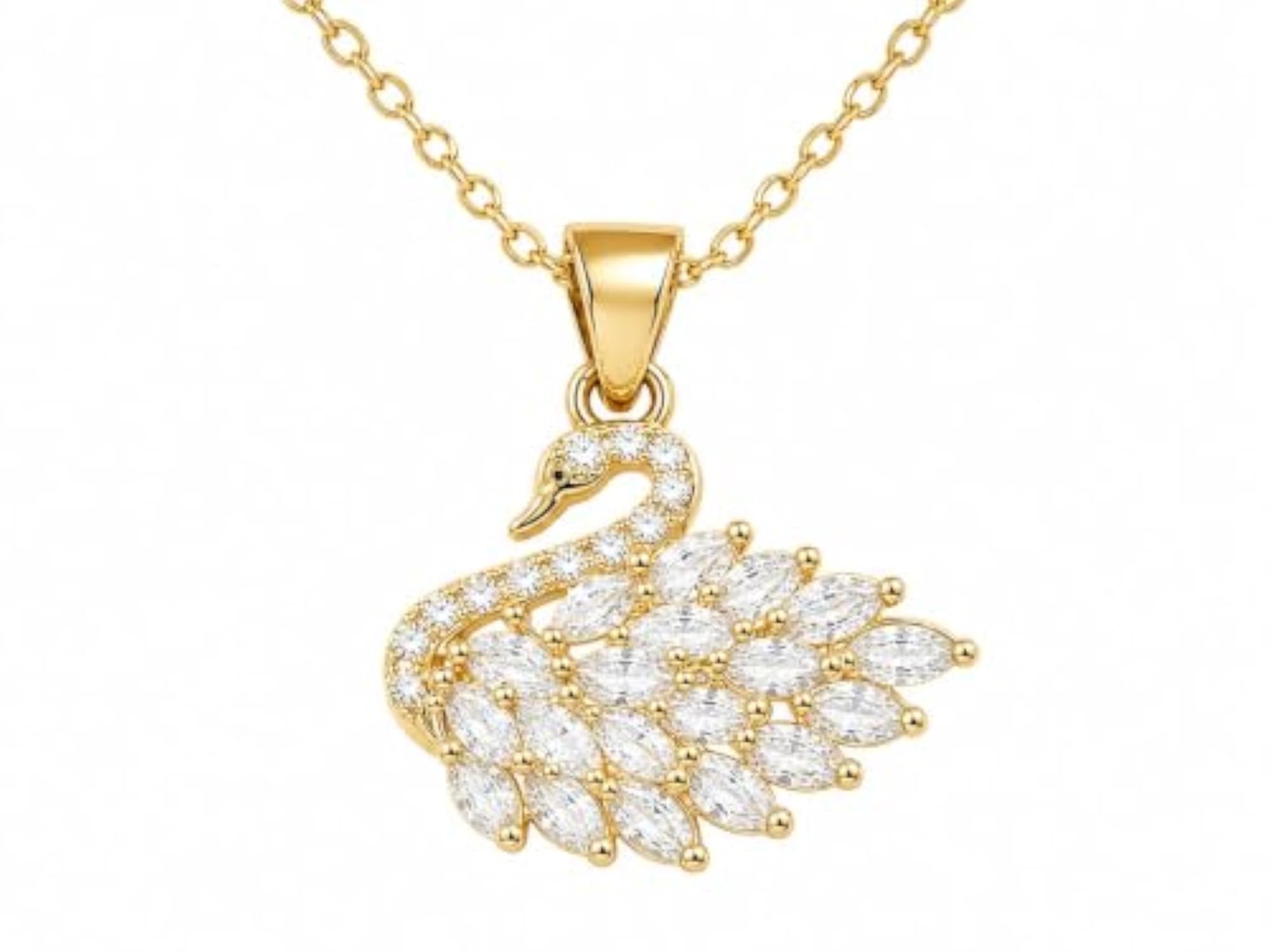 Gold Plated Swan Shape CZ Crystal Pendant Necklace